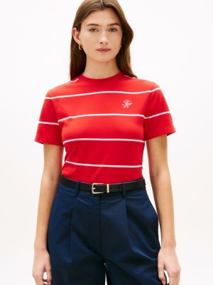 red logo embroidery jersey crew neck t-shirt for women tommy hilfiger