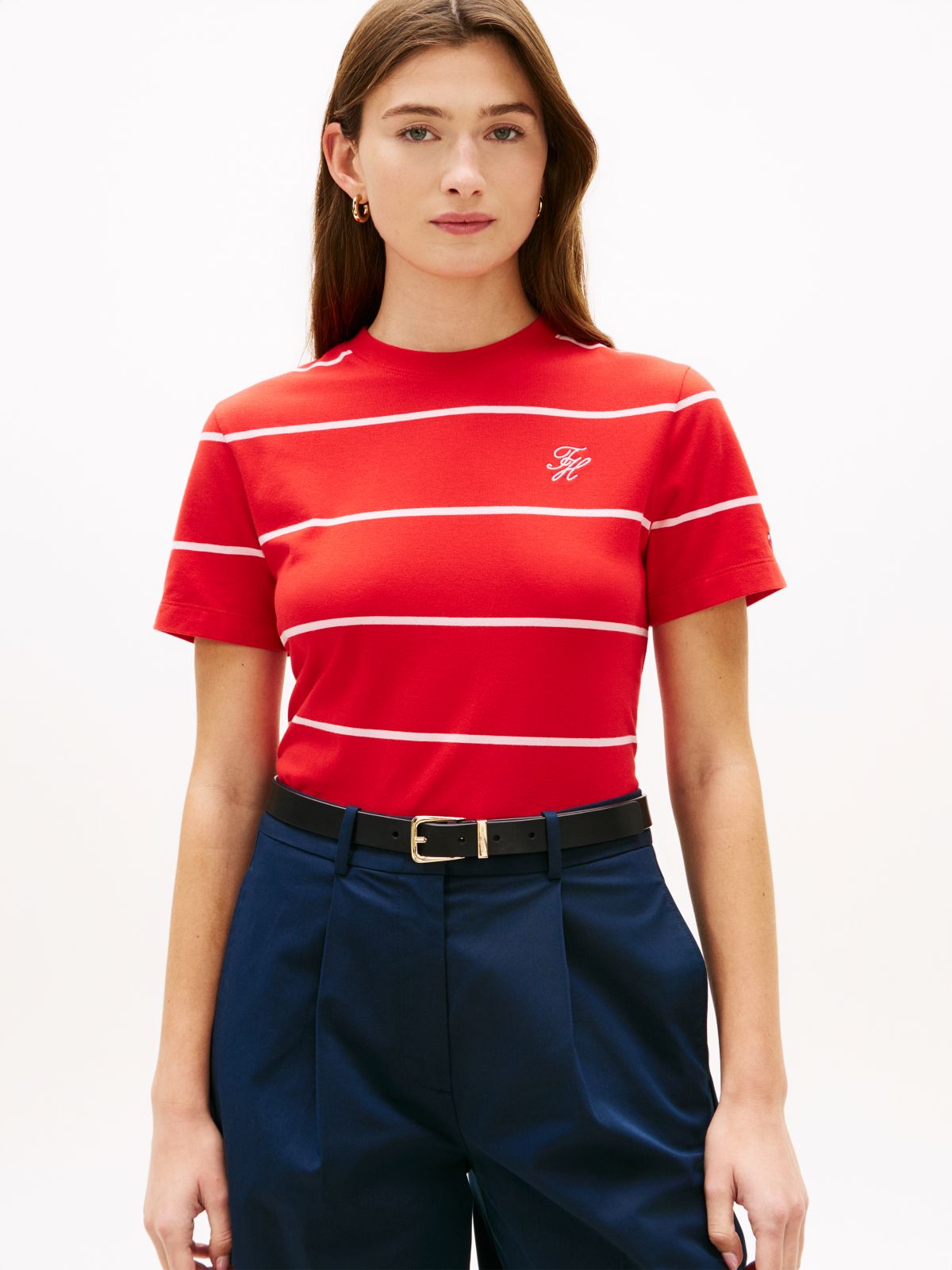 Logo Embroidery Jersey Crew Neck T-Shirt — Red