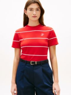 Logo Embroidery Jersey Crew Neck T-Shirt — Red 1