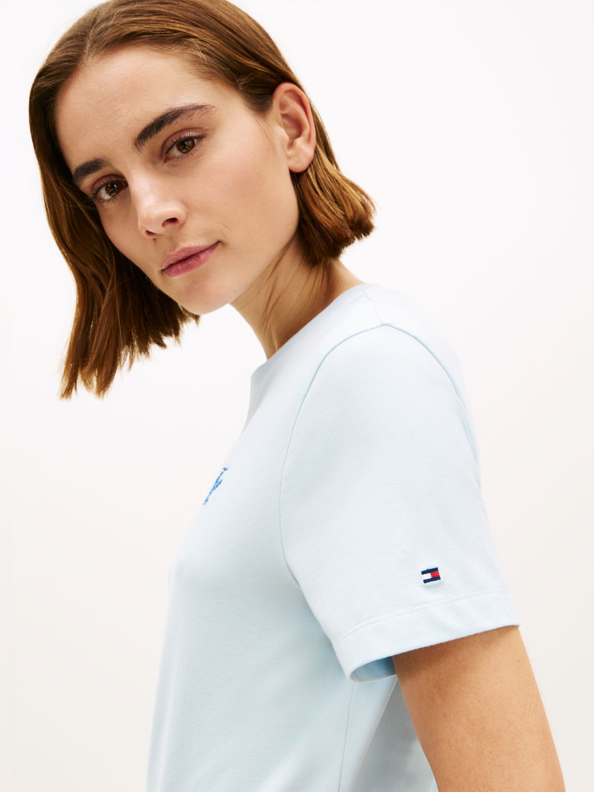 Logo Embroidery Jersey Crew Neck T-Shirt — Blue