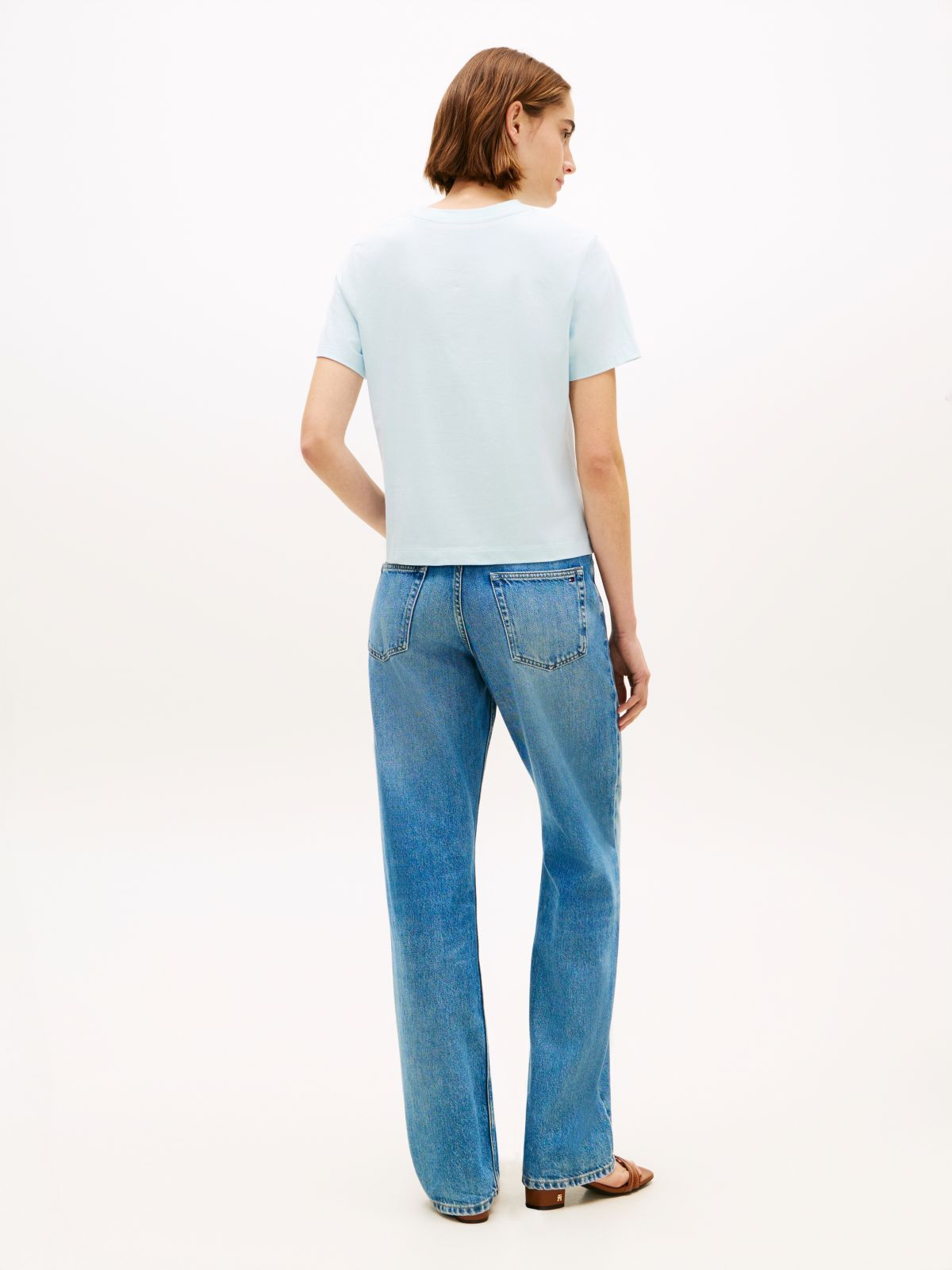 Logo Embroidery Jersey Crew Neck T-Shirt — Blue