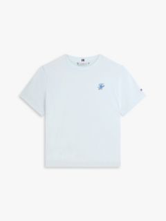 Logo Embroidery Jersey Crew Neck T-Shirt — Blue 5