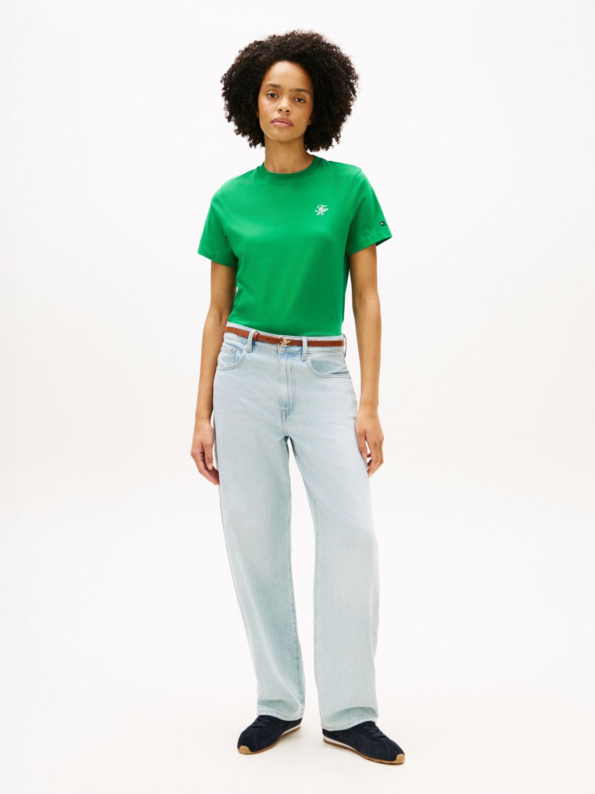 Logo Embroidery Jersey Crew Neck T-Shirt — Green