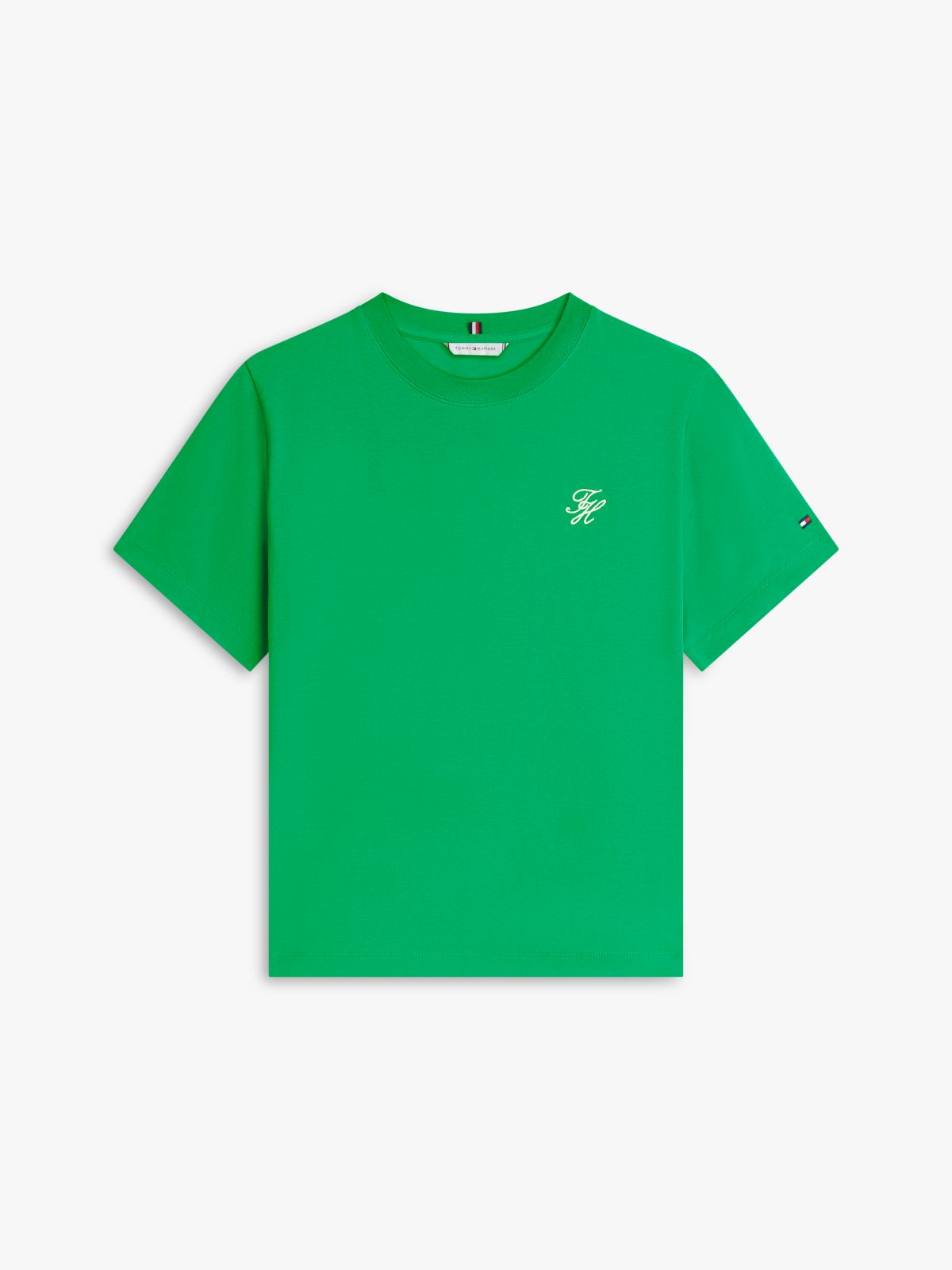 Logo Embroidery Jersey Crew Neck T-Shirt — Green