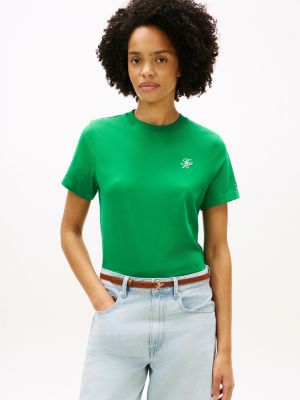 green logo embroidery jersey crew neck t-shirt for women tommy hilfiger