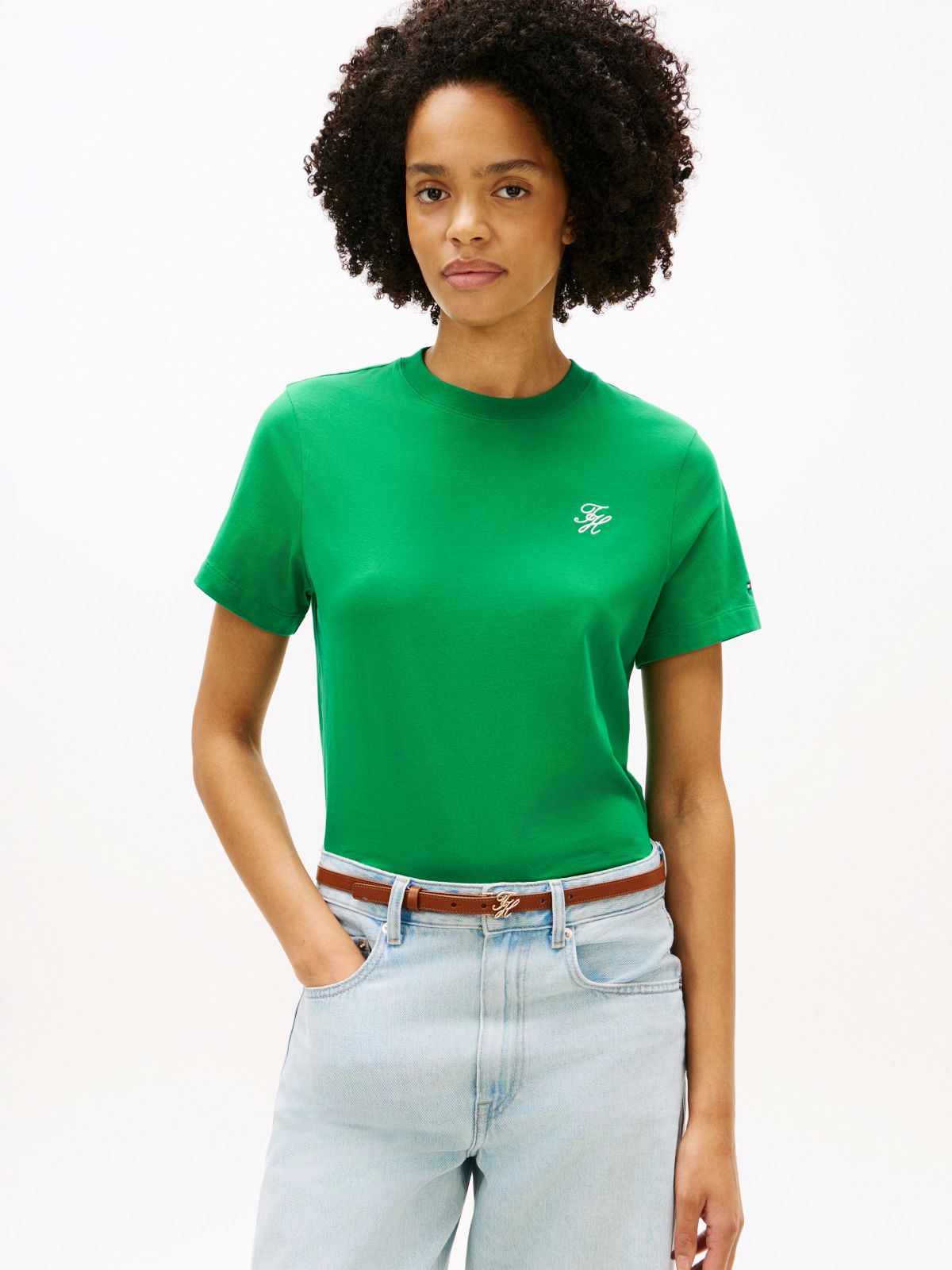 Logo Embroidery Jersey Crew Neck T-Shirt — Green