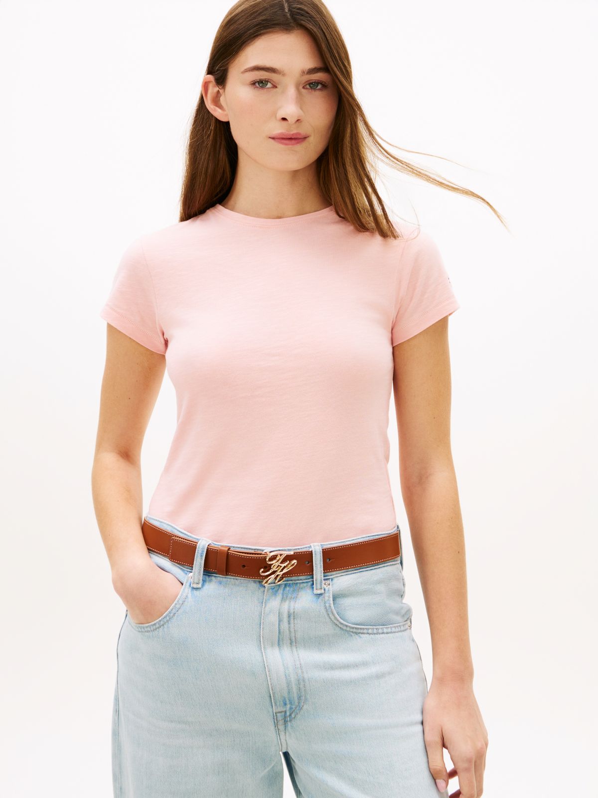 Textured Slim T-Shirt — Pink