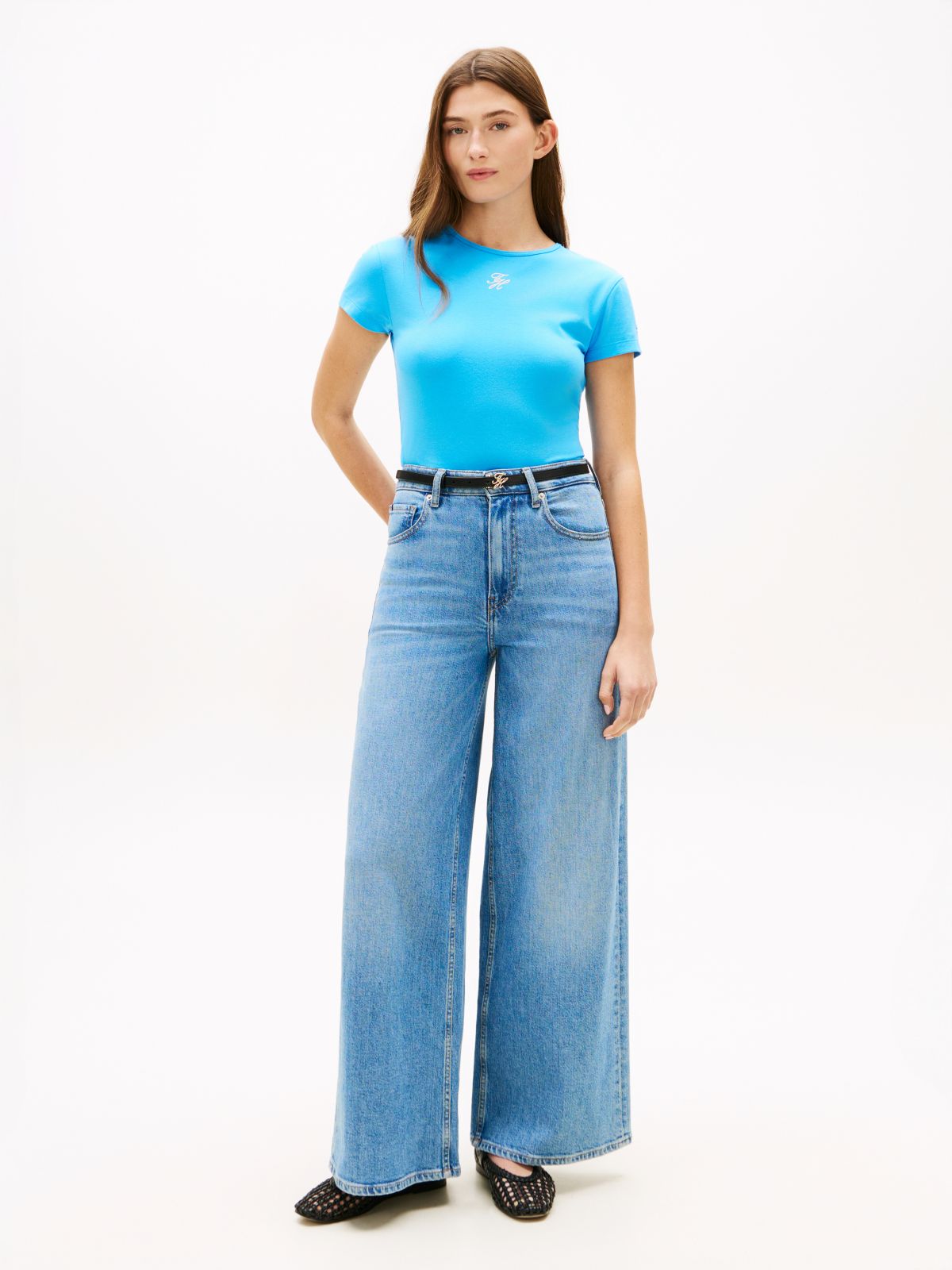 Textured Logo Slim Jersey T-Shirt — Blue