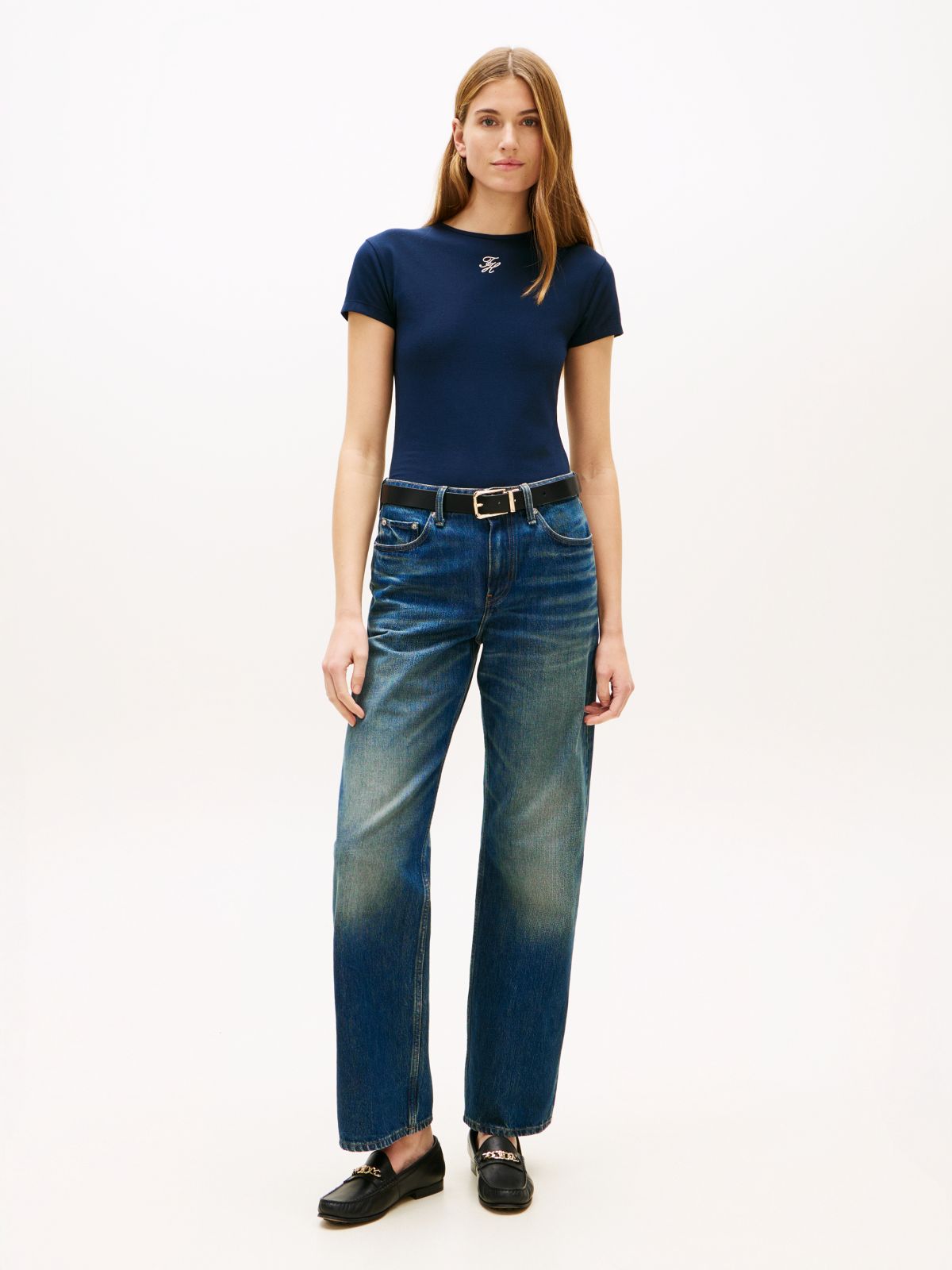 Textured Logo Slim Jersey T-Shirt — Blue