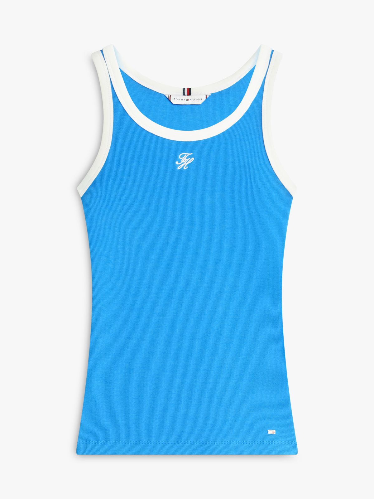 Contrast Trim Ribbed Slim Tank Top — Blue