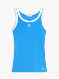 Contrast Trim Ribbed Slim Tank Top — Blue 5