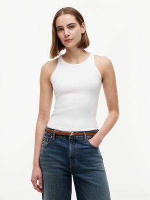 white contrast trim ribbed slim tank top for women tommy hilfiger