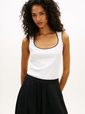 white contrast stitch ribbed slim tank top for women tommy hilfiger