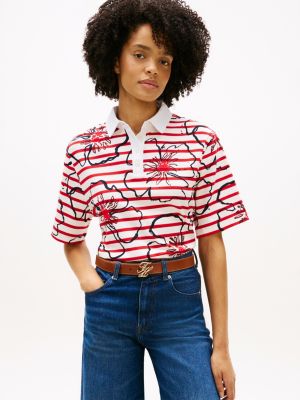 red relaxed fit floral print polo shirt for women tommy hilfiger