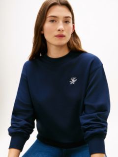 Logo Embroidery Terry Crew Neck Sweatshirt — Blue 2