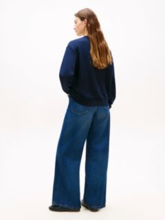 Logo Embroidery Terry Crew Neck Sweatshirt — Blue 4