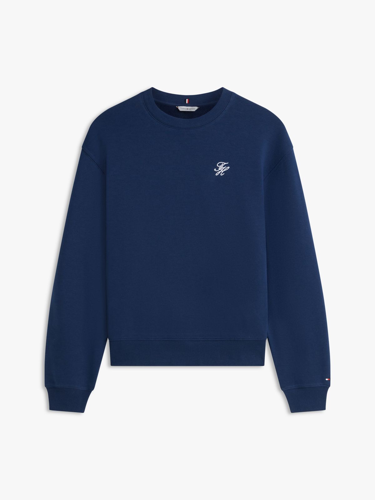 Logo Embroidery Terry Crew Neck Sweatshirt — Blue