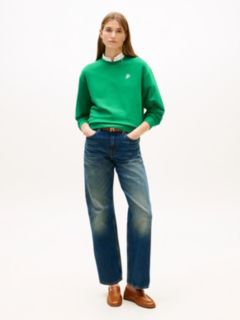 Logo Embroidery Terry Crew Neck Sweatshirt — Green 3