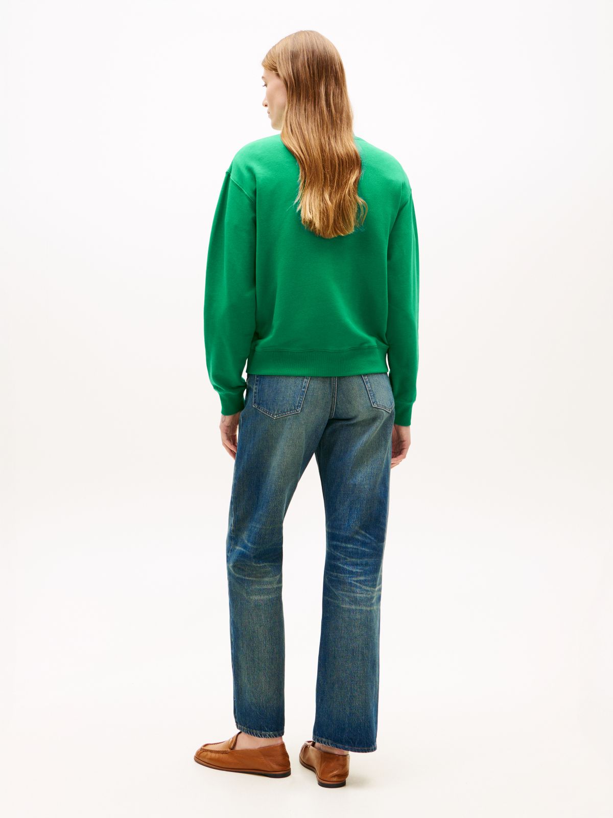 Logo Embroidery Terry Crew Neck Sweatshirt — Green