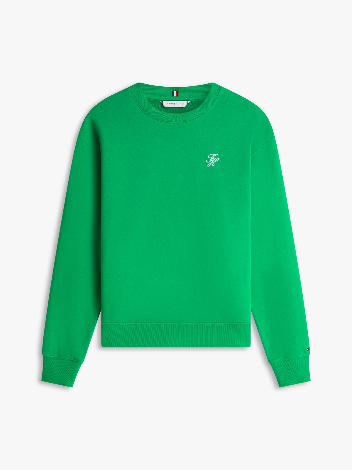 Logo Embroidery Terry Crew Neck Sweatshirt — Green
