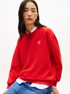 Logo Embroidery Terry Crew Neck Sweatshirt — Orange 2
