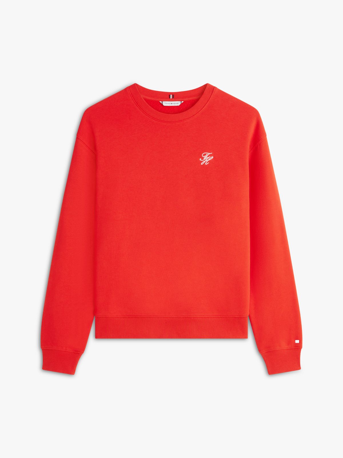 Logo Embroidery Terry Crew Neck Sweatshirt — Orange