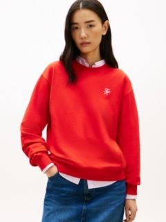 Logo Embroidery Terry Crew Neck Sweatshirt — Orange 1