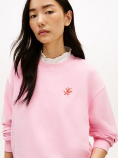 Logo Embroidery Terry Crew Neck Sweatshirt — Pink 2