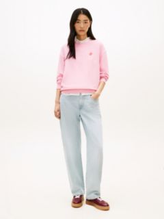 Logo Embroidery Terry Crew Neck Sweatshirt — Pink 3