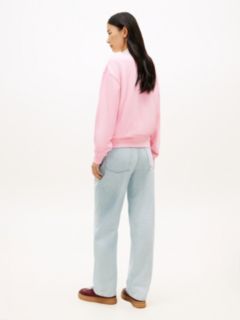 Logo Embroidery Terry Crew Neck Sweatshirt — Pink 4