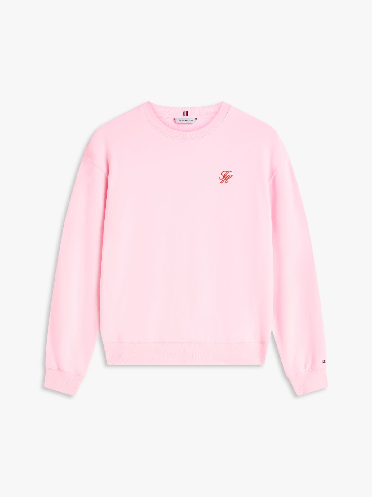 Logo Embroidery Terry Crew Neck Sweatshirt — Pink