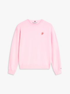 Logo Embroidery Terry Crew Neck Sweatshirt — Pink 5