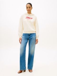 Textured Logo Relaxed Drawstring Hoody — Beige 3