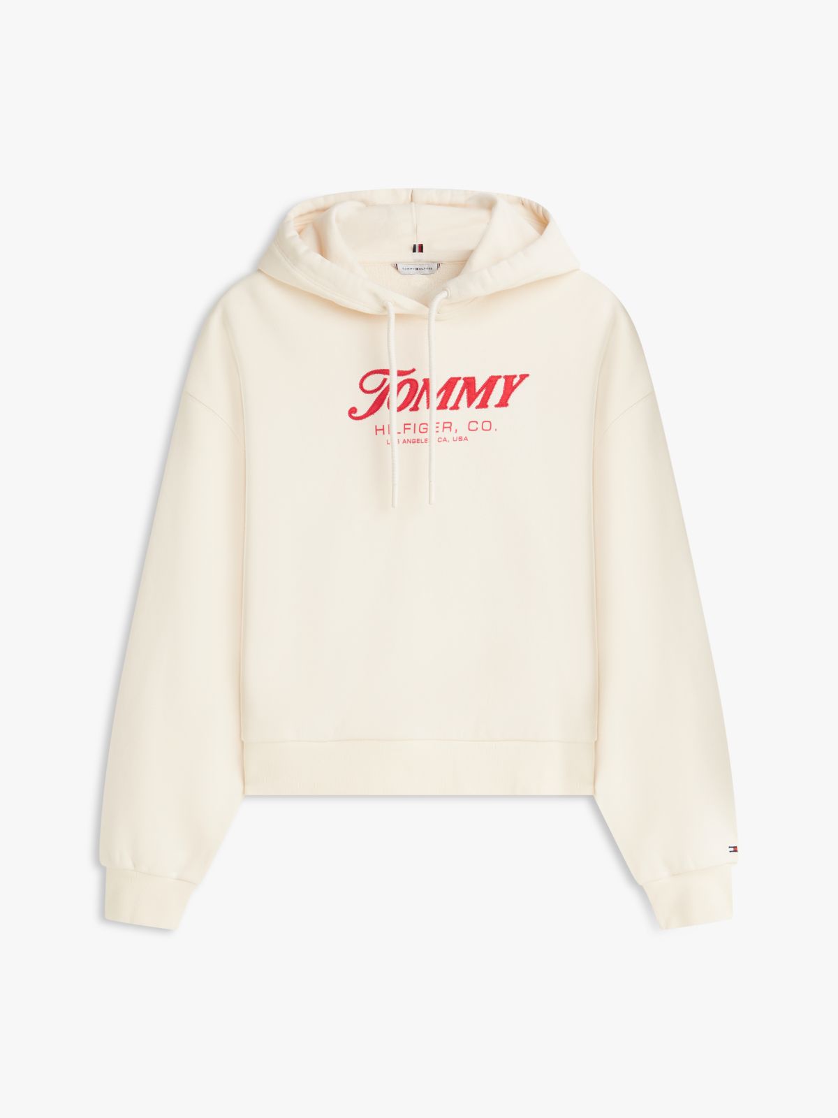 Textured Logo Relaxed Drawstring Hoody — Beige