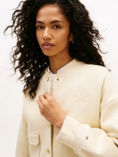 Gold-Tone Button Interlock Knit Relaxed Cardigan — Beige 2