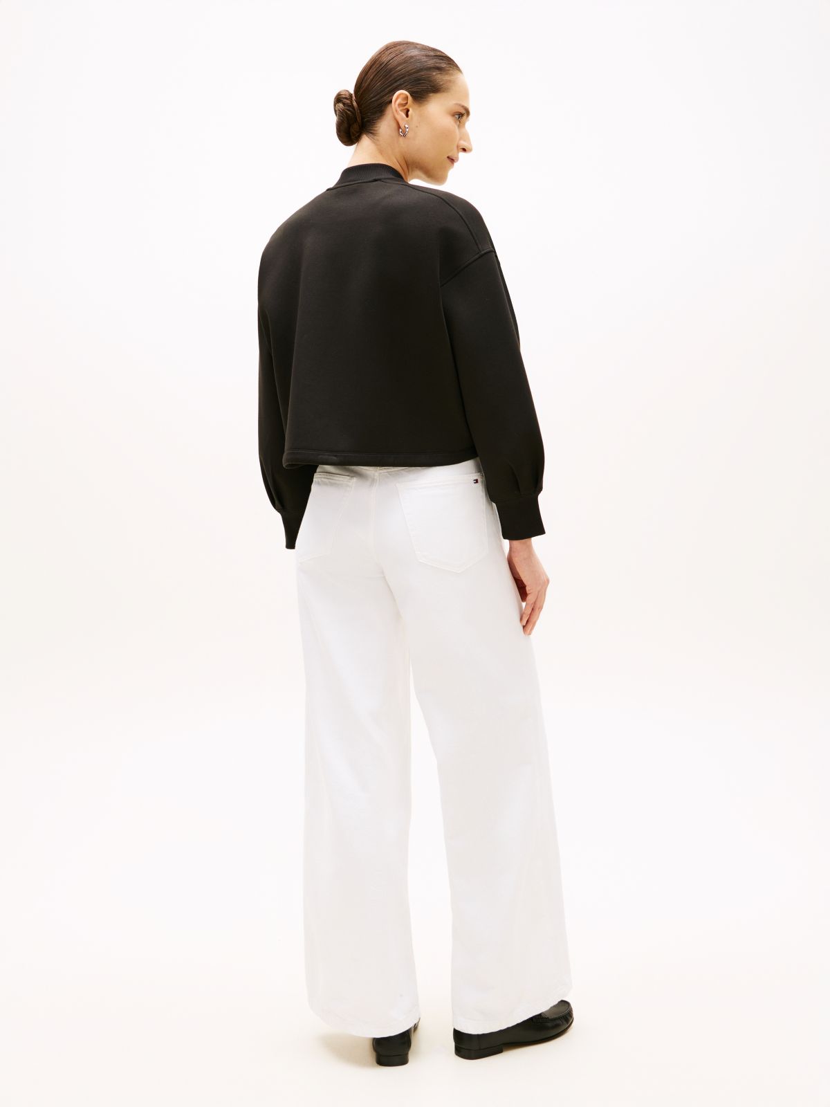 Gold-Tone Button Interlock Knit Relaxed Cardigan — Black