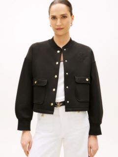 Gold-Tone Button Interlock Knit Relaxed Cardigan — Black 1