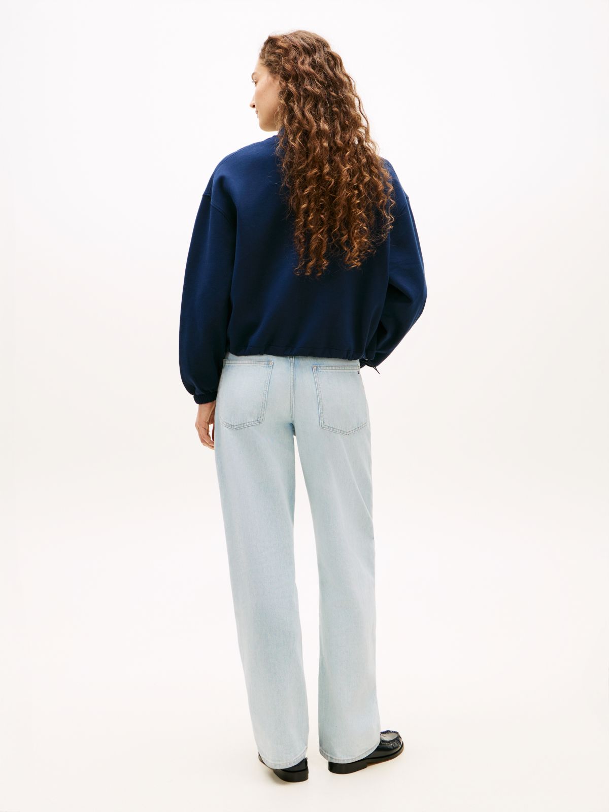 Crest Embroidery Relaxed Zip-Thru Jumper — Blue