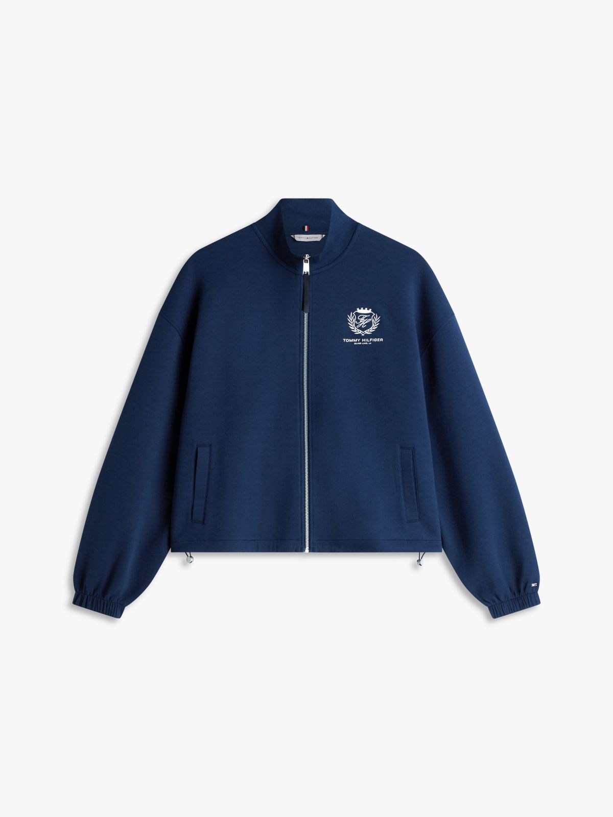 Crest Embroidery Relaxed Zip-Thru Jumper — Blue