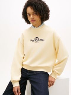 Crest Embroidery Relaxed Terry Sweatshirt — Beige 2