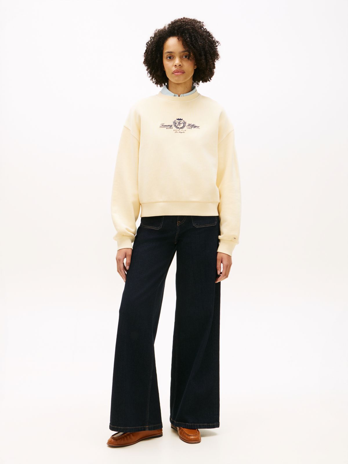 Crest Embroidery Relaxed Terry Sweatshirt — Beige