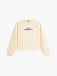 Crest Embroidery Relaxed Terry Sweatshirt — Beige 5