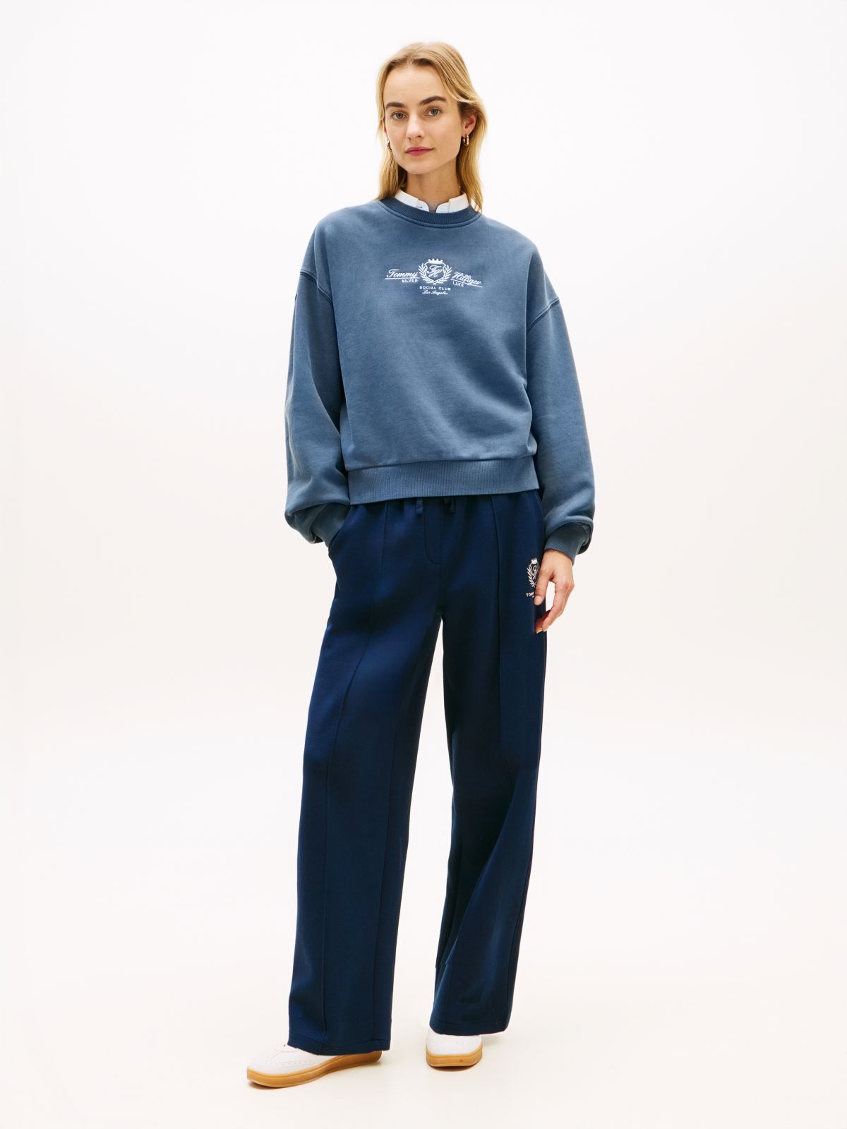 Crest Embroidery Relaxed Terry Sweatshirt — Blue