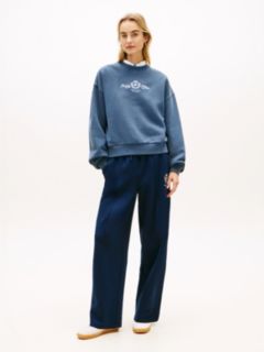 Crest Embroidery Relaxed Terry Sweatshirt — Blue 3