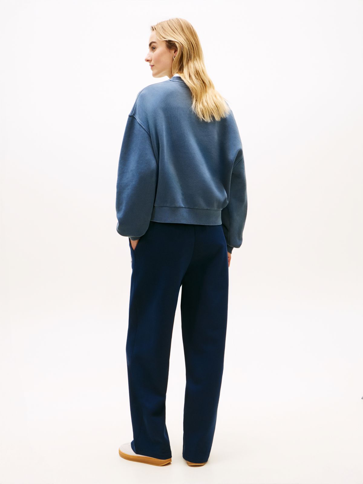 Crest Embroidery Relaxed Terry Sweatshirt — Blue