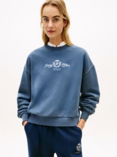 Crest Embroidery Relaxed Terry Sweatshirt — Blue 1