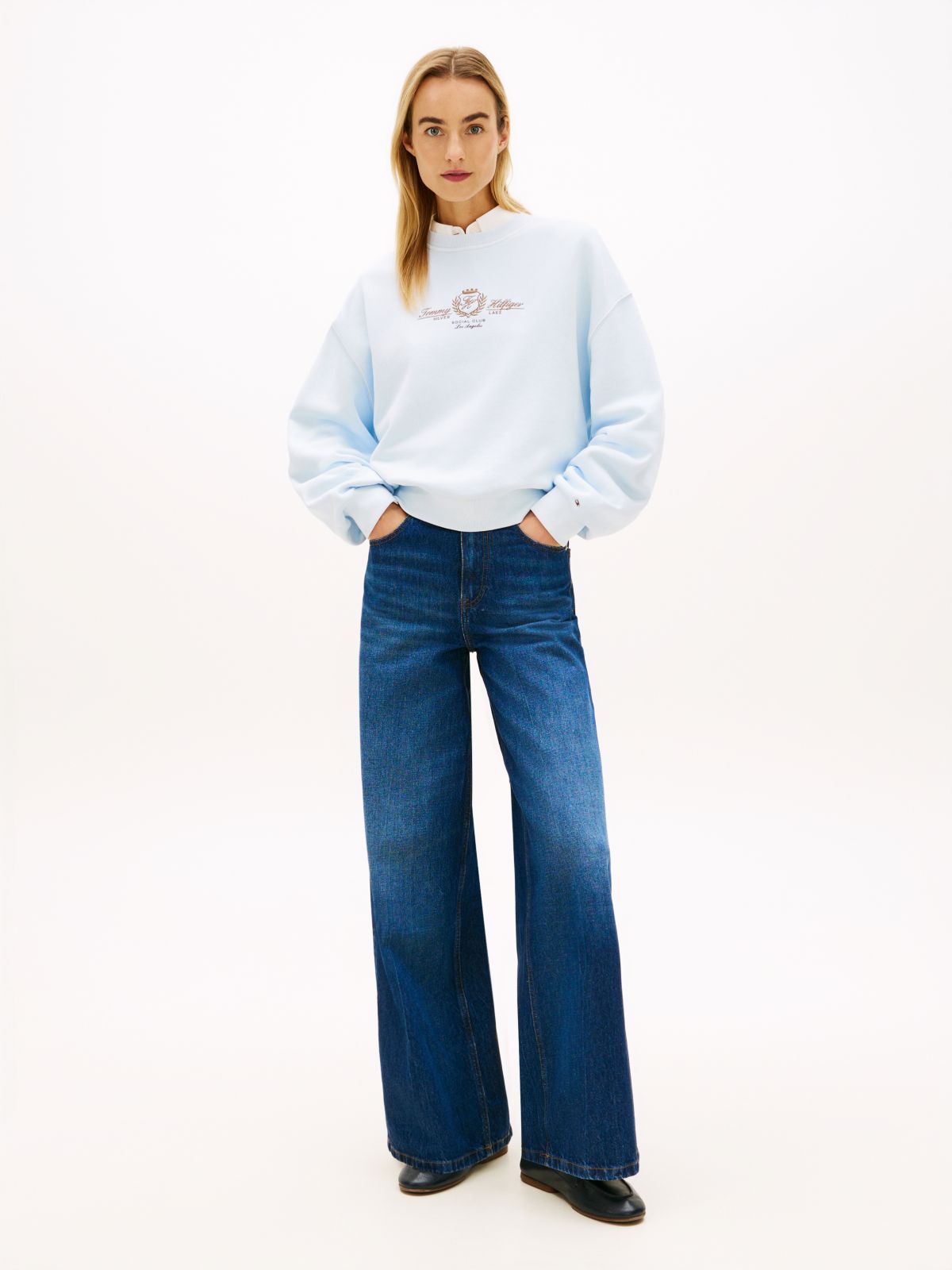 Crest Embroidery Relaxed Terry Sweatshirt — Blue
