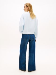 Crest Embroidery Relaxed Terry Sweatshirt — Blue 4