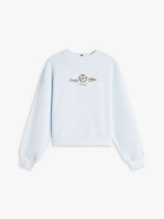 Crest Embroidery Relaxed Terry Sweatshirt — Blue 5