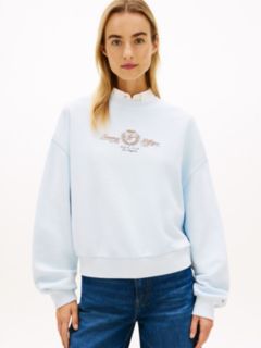 Crest Embroidery Relaxed Terry Sweatshirt — Blue 1